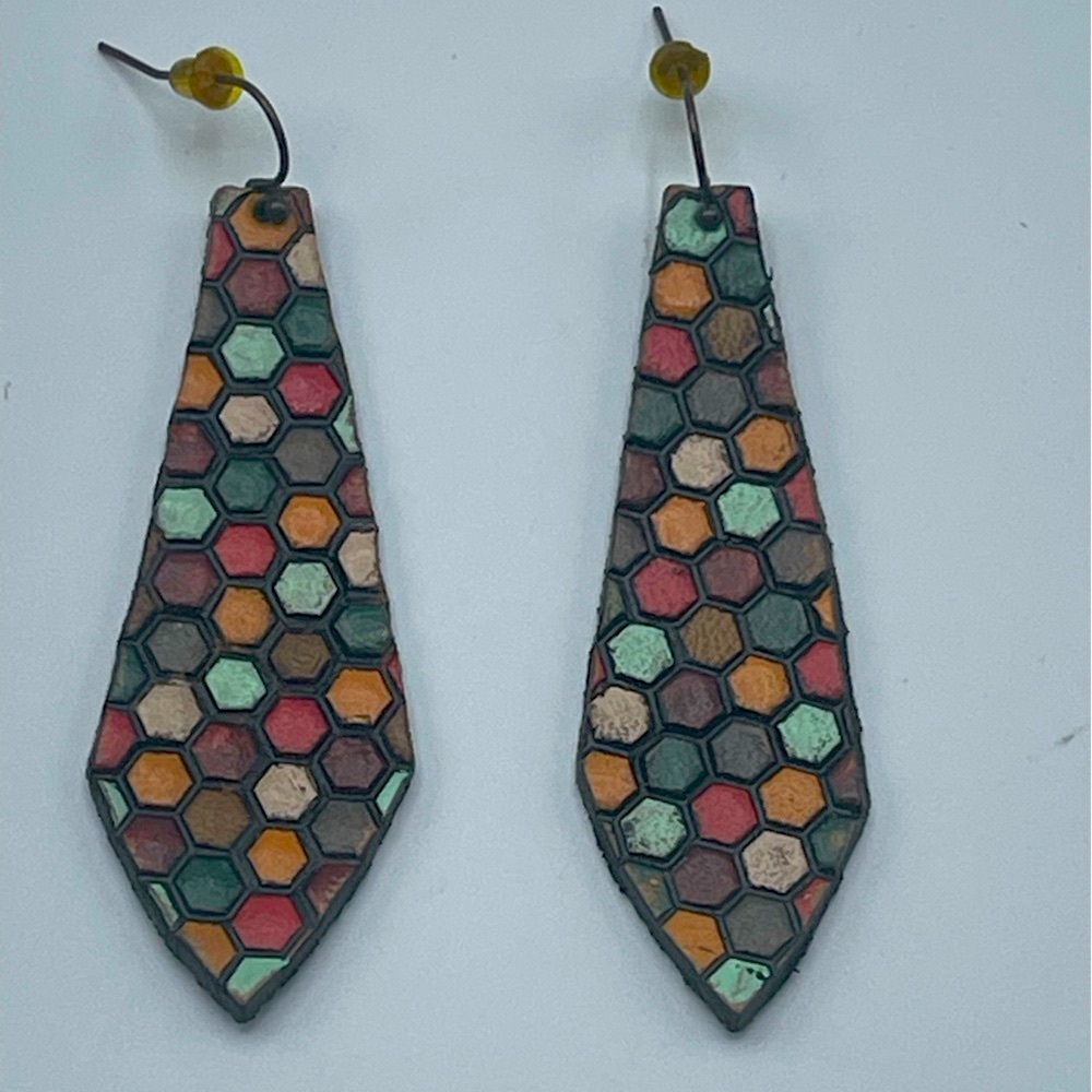 Hexagonal Patterned Drop Earrings - image 2